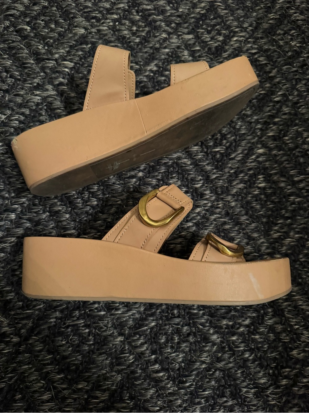 Dolce Vita Women’s Nude Platform Slide Sandals with Gold Buckles